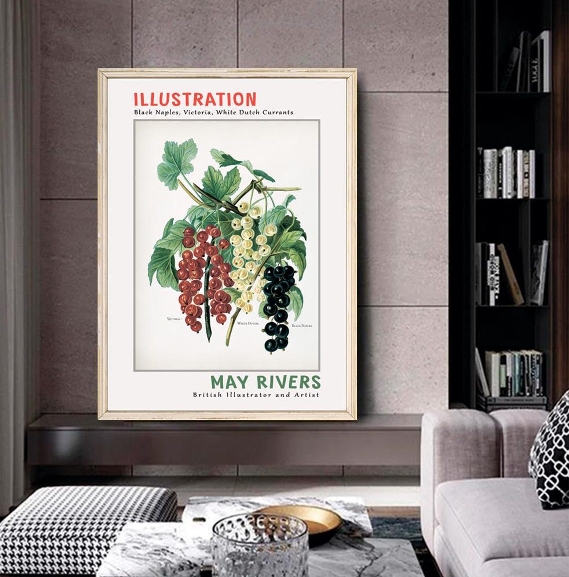 May Rivers Black Naples Currants Vintage Botanical Illustration Poster - Image 2