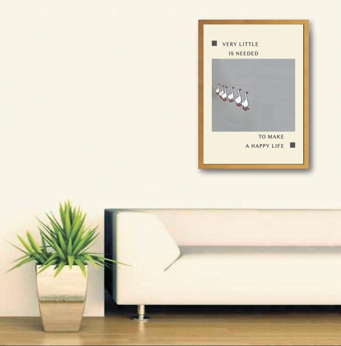 Very Little Is Needed Happy Life Geese Minimalist Quote Poster - Image 2