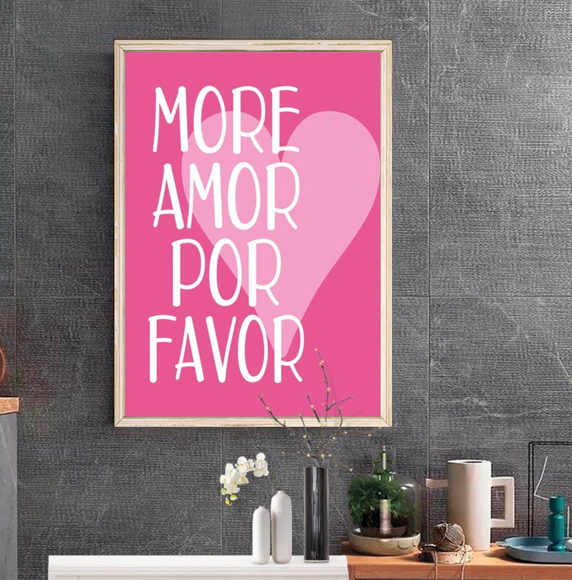 More Amor Por Favor Print Maximalist Poster More Amor Por Favor Wall Art Eclectic Wall Art Love Quote Poster Pink Print - Image 2