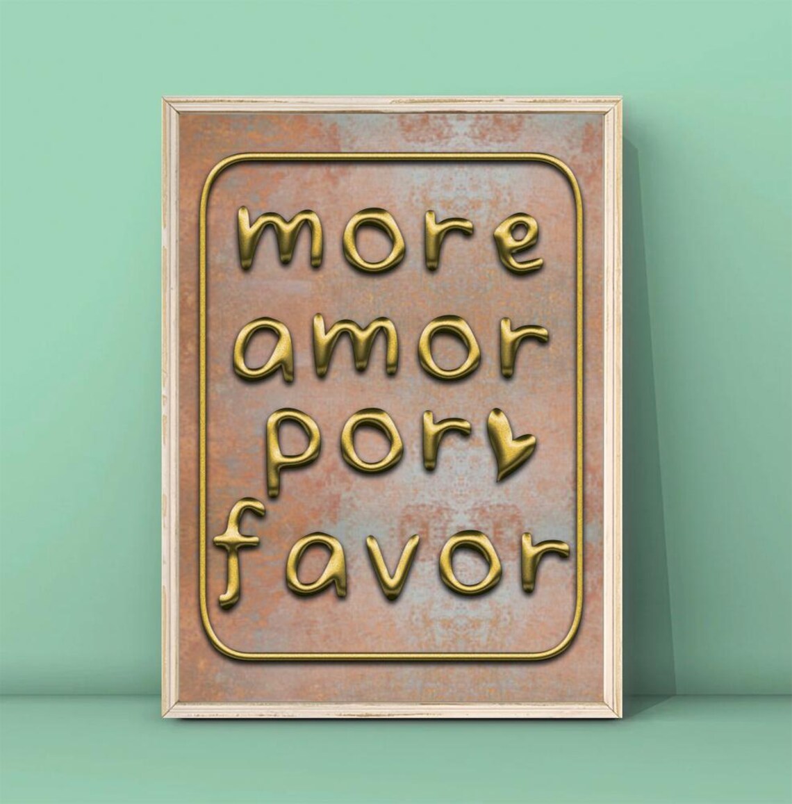 More Amor Por Favor Gold Balloon Letters Rustic Heart Quote Poster