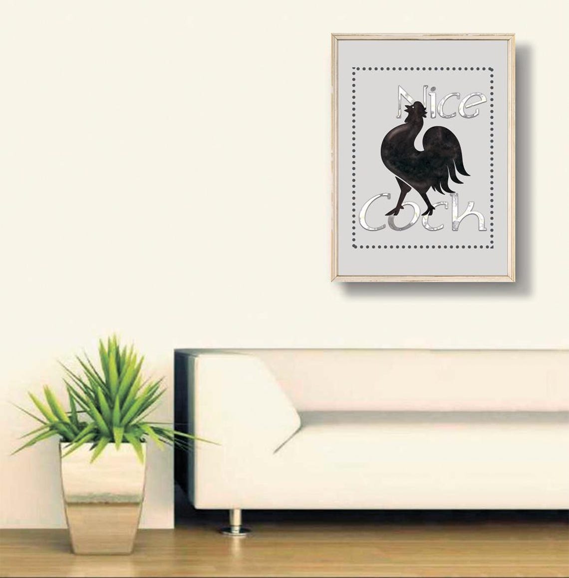 Nice Cock Rooster Silhouette Funny Pun Wall Poster Vintage Wall Decor - Image 2