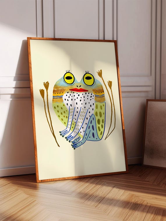 Pretty Frog Art Print Home Decor Living Room Kitchen Bedroom Kids Nursery Childrens Playroom Bright And Colorful Floral Flowers