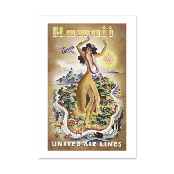 1940s Hawaiian Islands Vintage Style Travel Poster Classic Collection Art Print For Gifts And Wall Art Dcor
