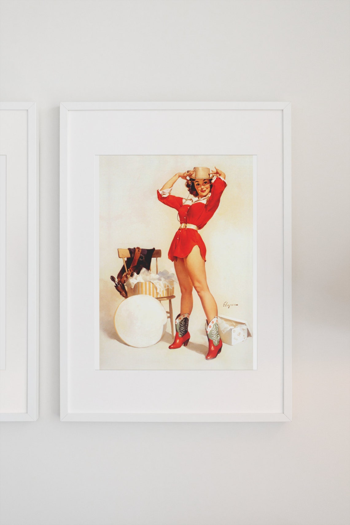 Gil Elvgren Something New Cowgirl Western Hat Boots Pin-Up Poster - Image 3