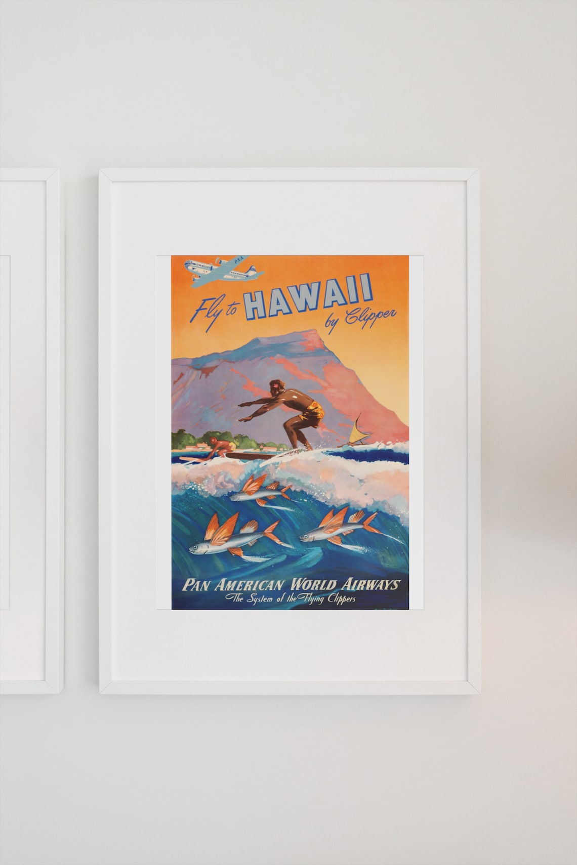 Fly To Hawaii 1940s Vintage Surfing Travel Poster - Image 3