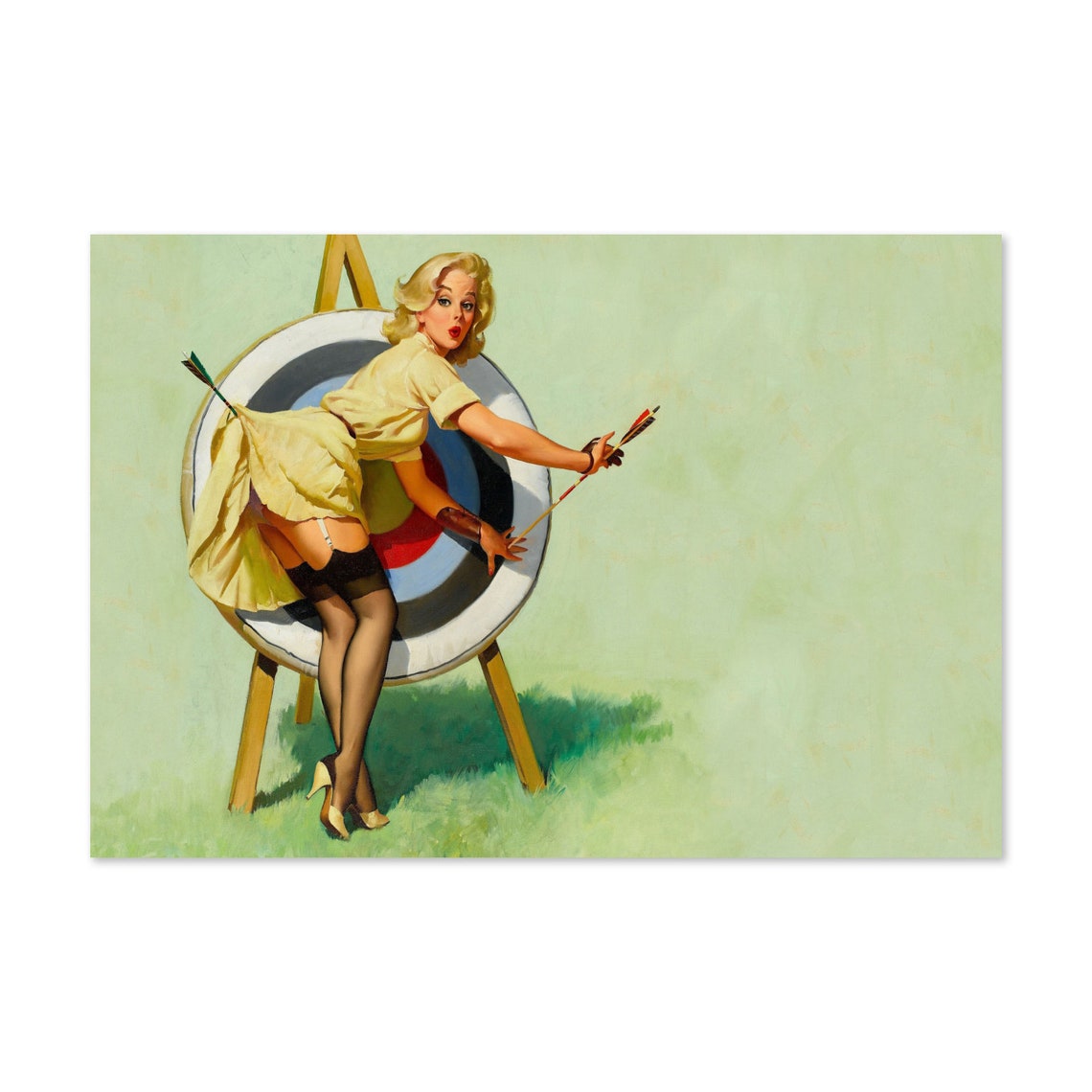 1964 Near Miss Vintage Style Elvgren Sexy Pinup Girl Achery Poster For Gifts And Wall Art Dcor