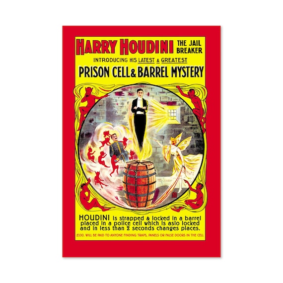 Harry Houdini Locked Barrel Escape, Vintage Magic Art Print