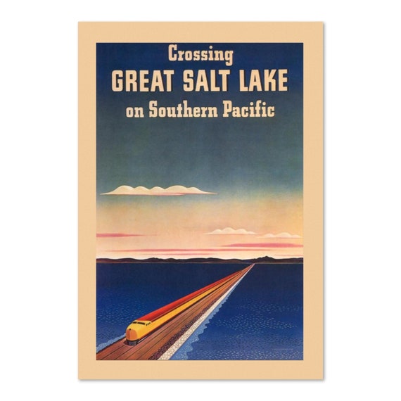1940 Great Salt Lake Southern Pacific Vintage Style Train Travel Poster Classic Collection Art Print For Gifts And Wall Art Dcor