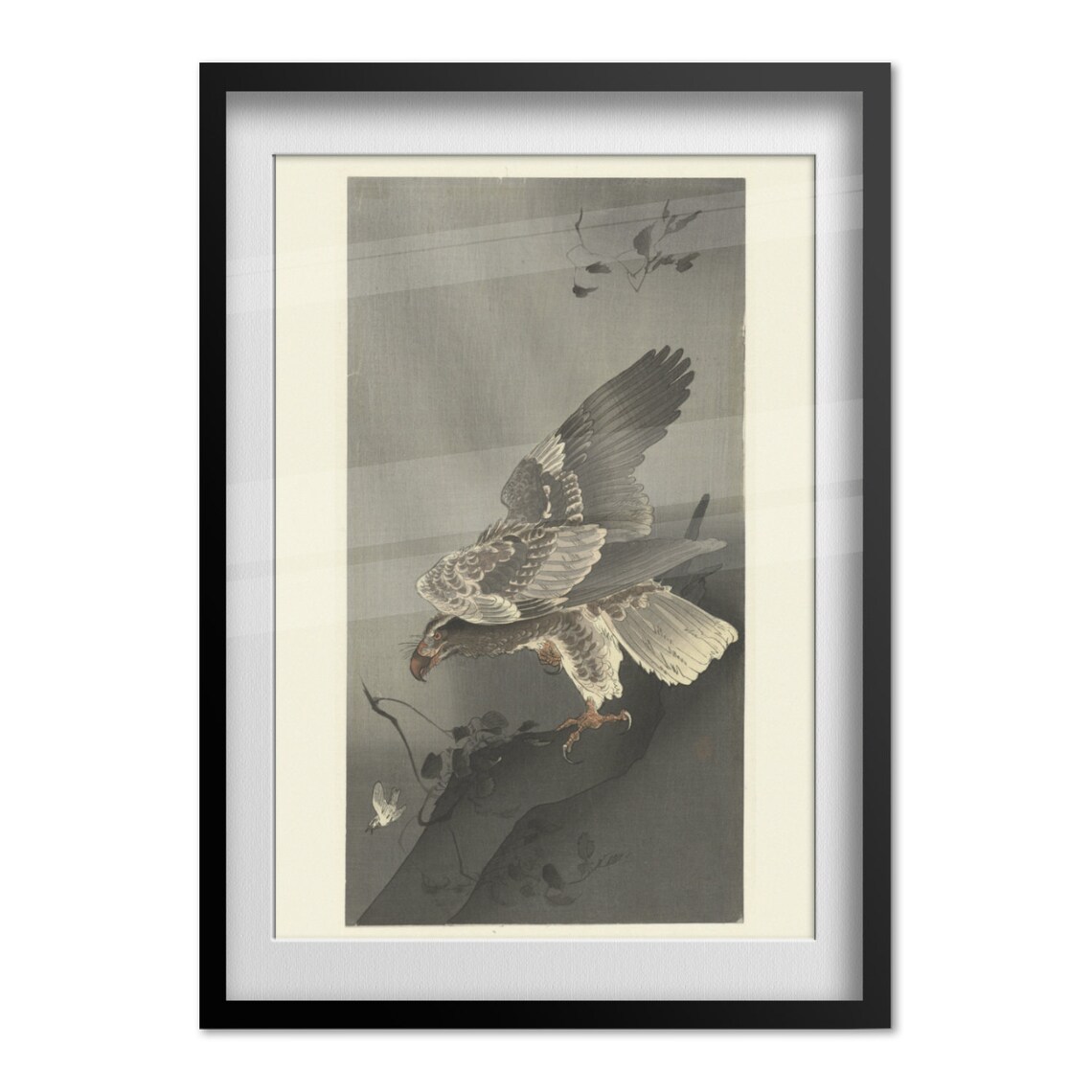 Hawk Landing Pine Branch Japanese Woodblock Bird of Prey Poster - Image 4
