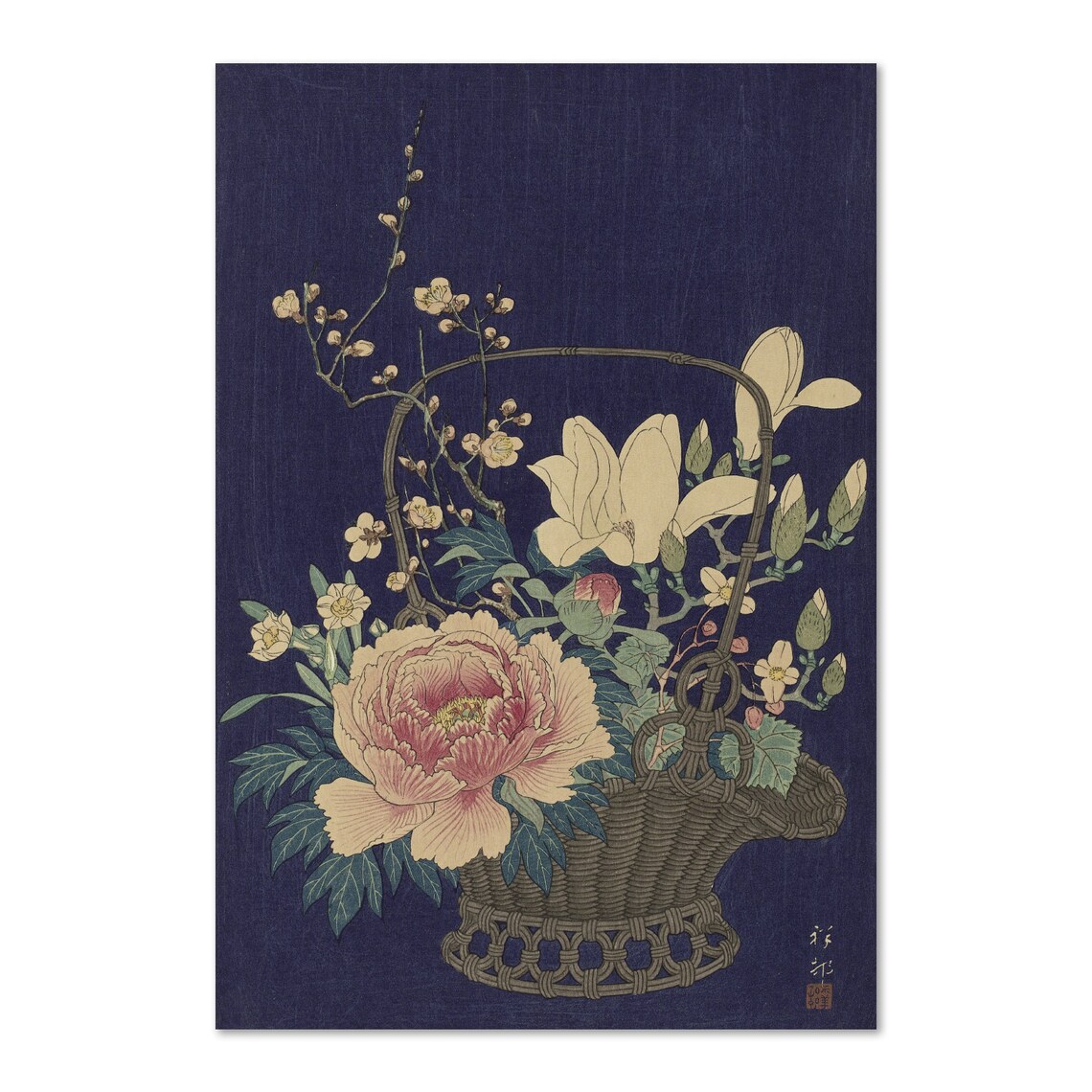 Ohara Koson Bamboo Flowerbasket 1932 Vintage Japanese Floral Poster