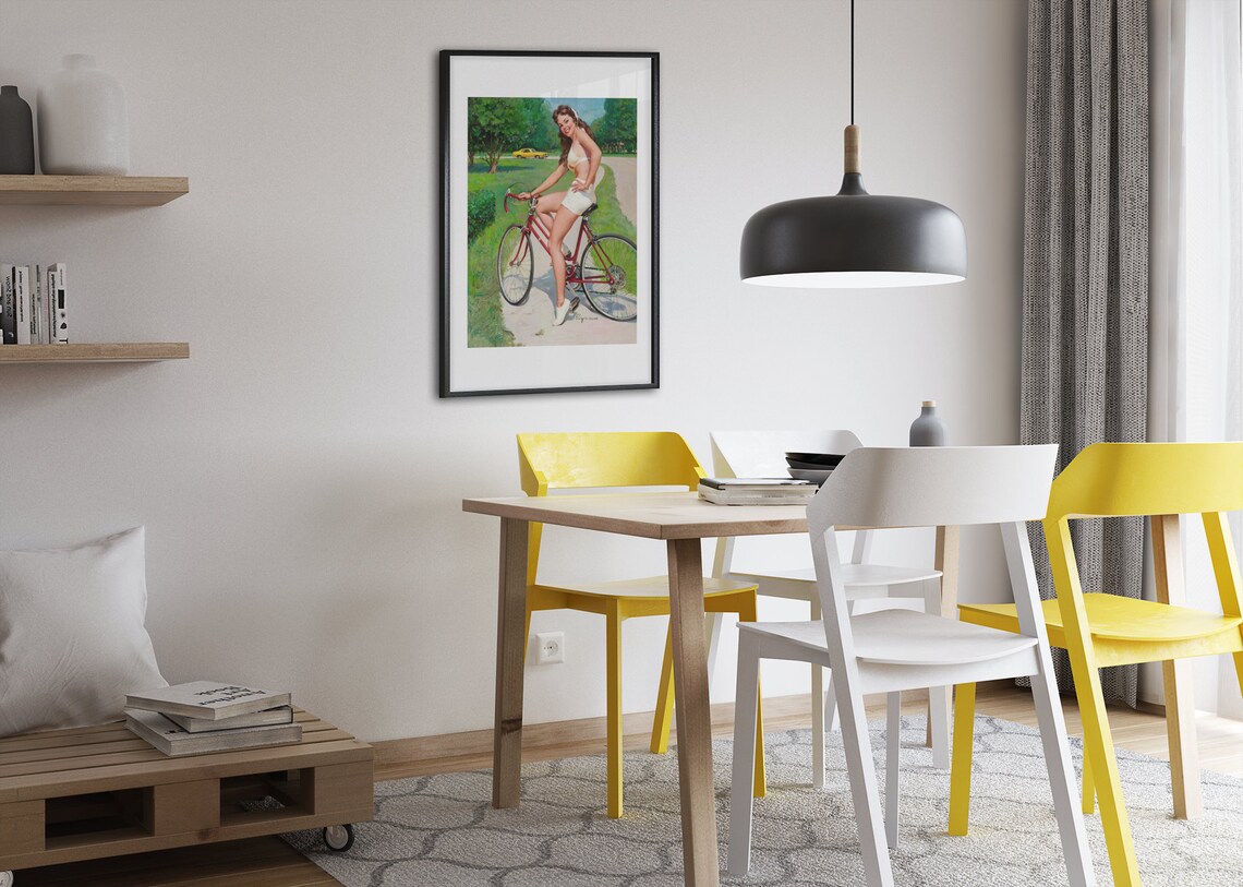 Gil Elvgren Girl on Bicycle 1960s Park Ride Vintage Pin Up Poster - Image 2