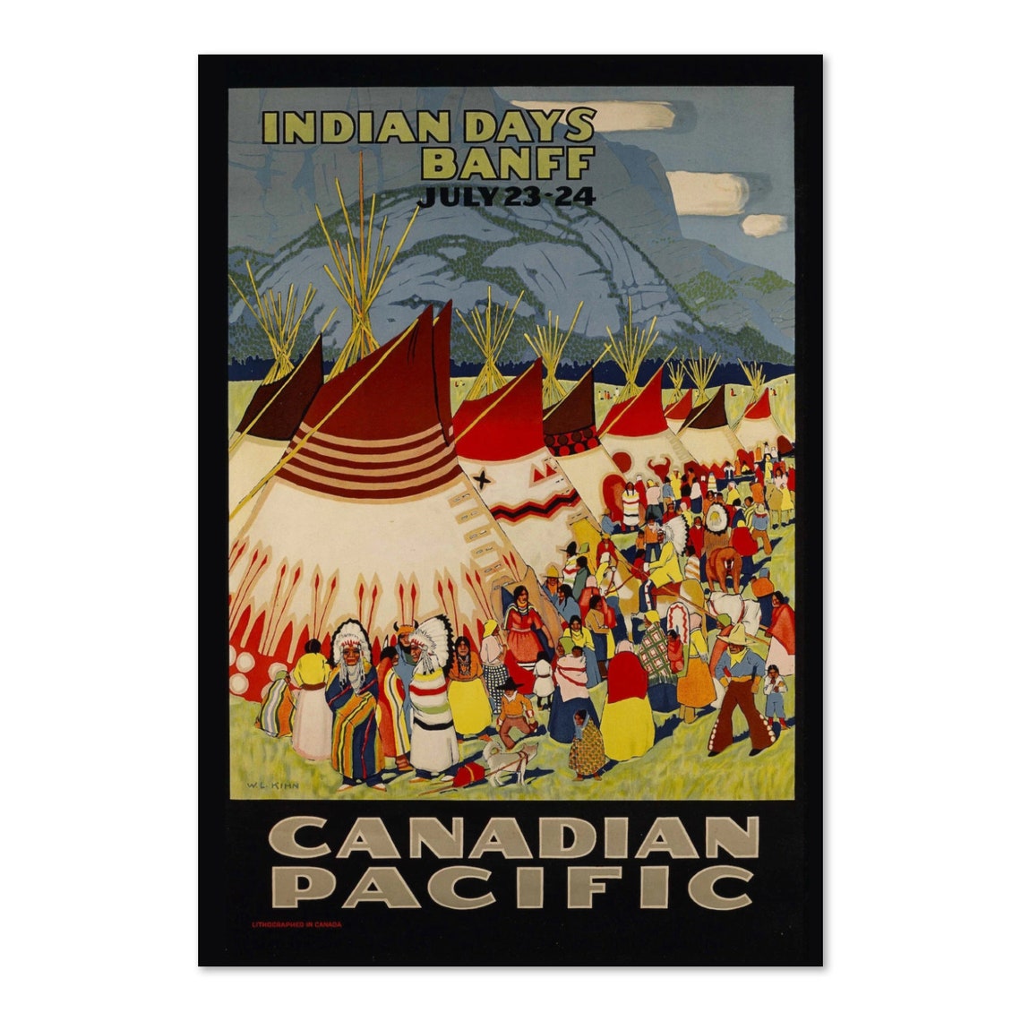 Banff Indian Days Teepees Canadian Pacific Vintage Travel Poster