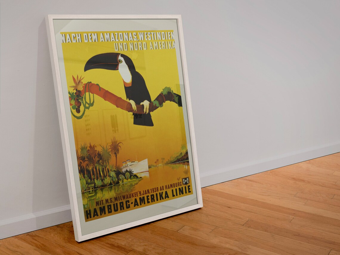 Hamburg Amerika Line Toucan Amazon Cruise Vintage Travel Poster - Image 4