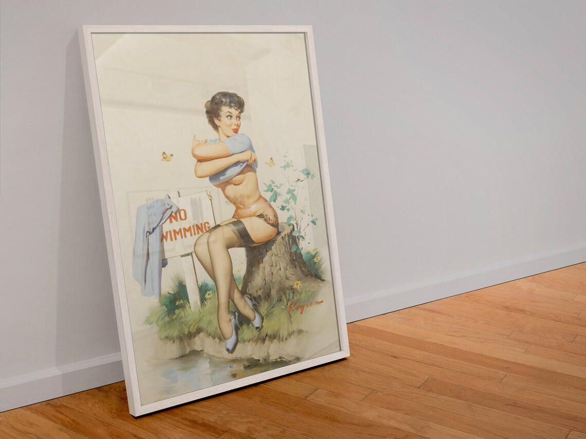 Gil Elvgren No Swimming Vintage Pin Up Girl by the Stream Poster - Image 4