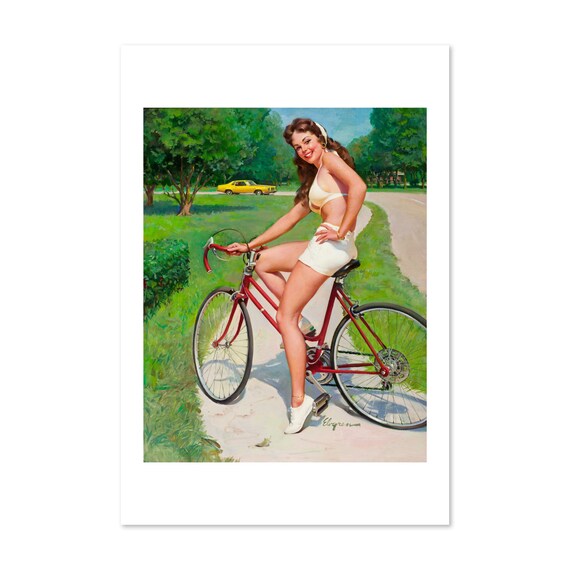 Gil Elvgren Girl on Bicycle 1960s Park Ride Vintage Pin Up Poster
