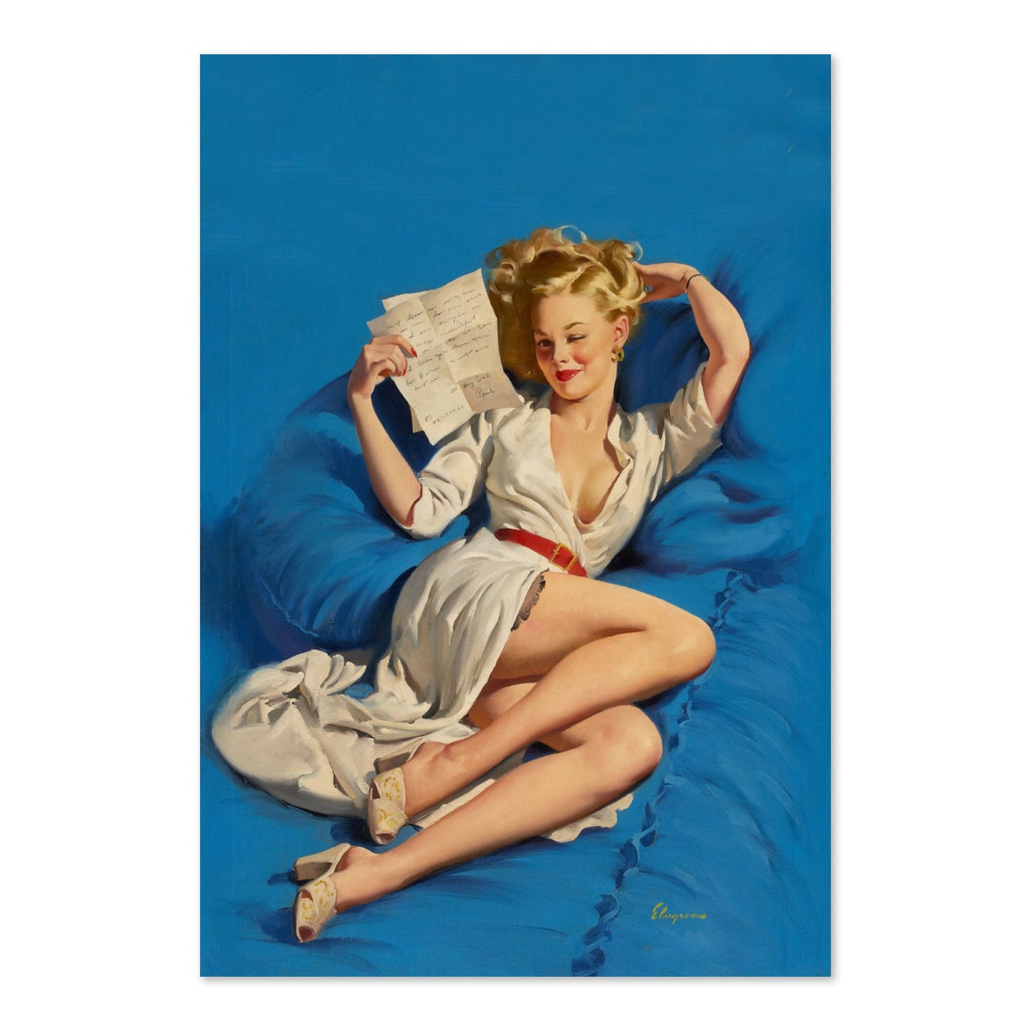 Gil Elvgren Too Good To Be True Letter Reading Couch Pin-Up Poster