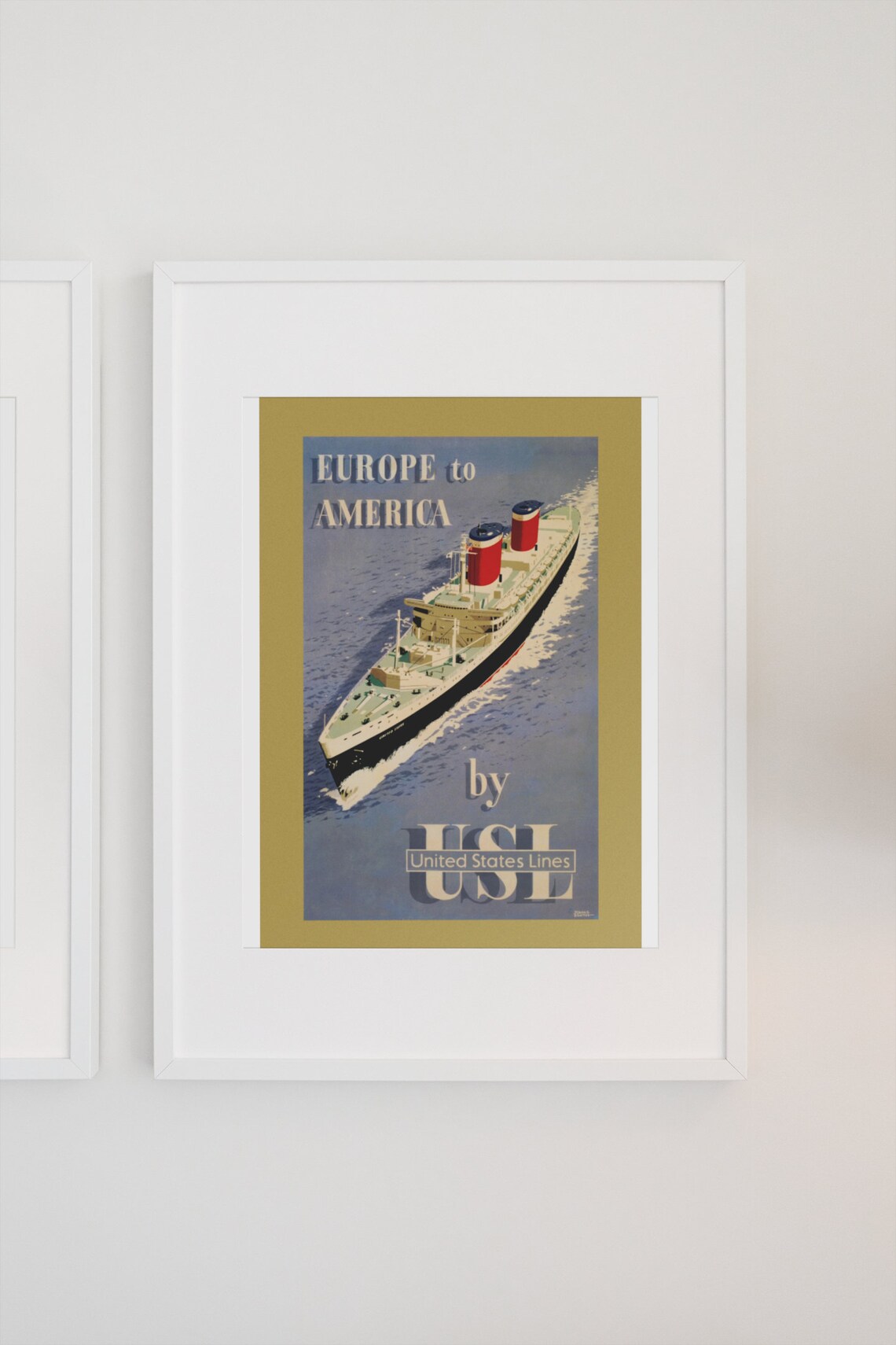 United States Lines Ocean Liner Europe to America Travel Poster - Image 3