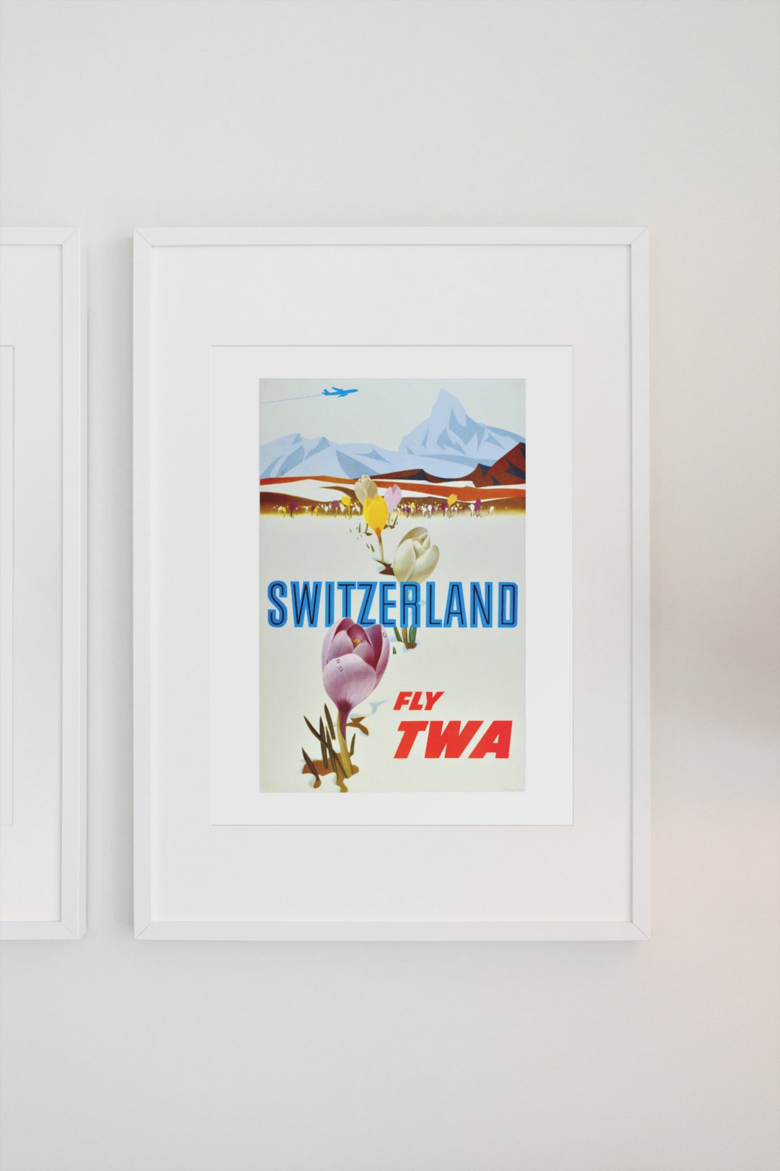 Switzerland Fly TWA Alpine Crocus Flowers Vintage Airline Poster - Image 3