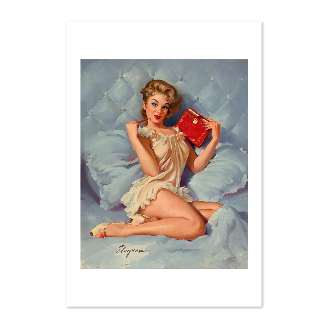 Elvgren Thinking of You Pin Up Girl Diary Vintage Bedtime Art Poster