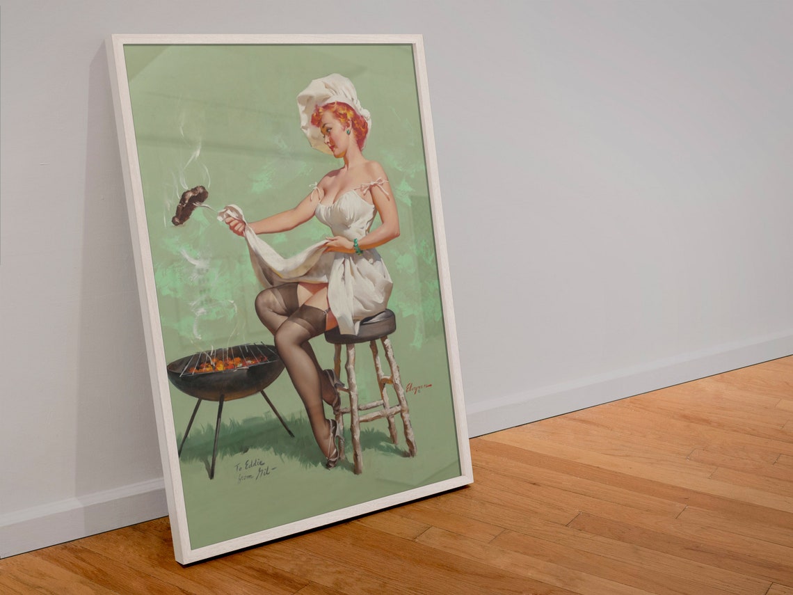 Elvgren A Lot at Steak Chef Grill Pin Up Girl BBQ Vintage Art Poster - Image 4