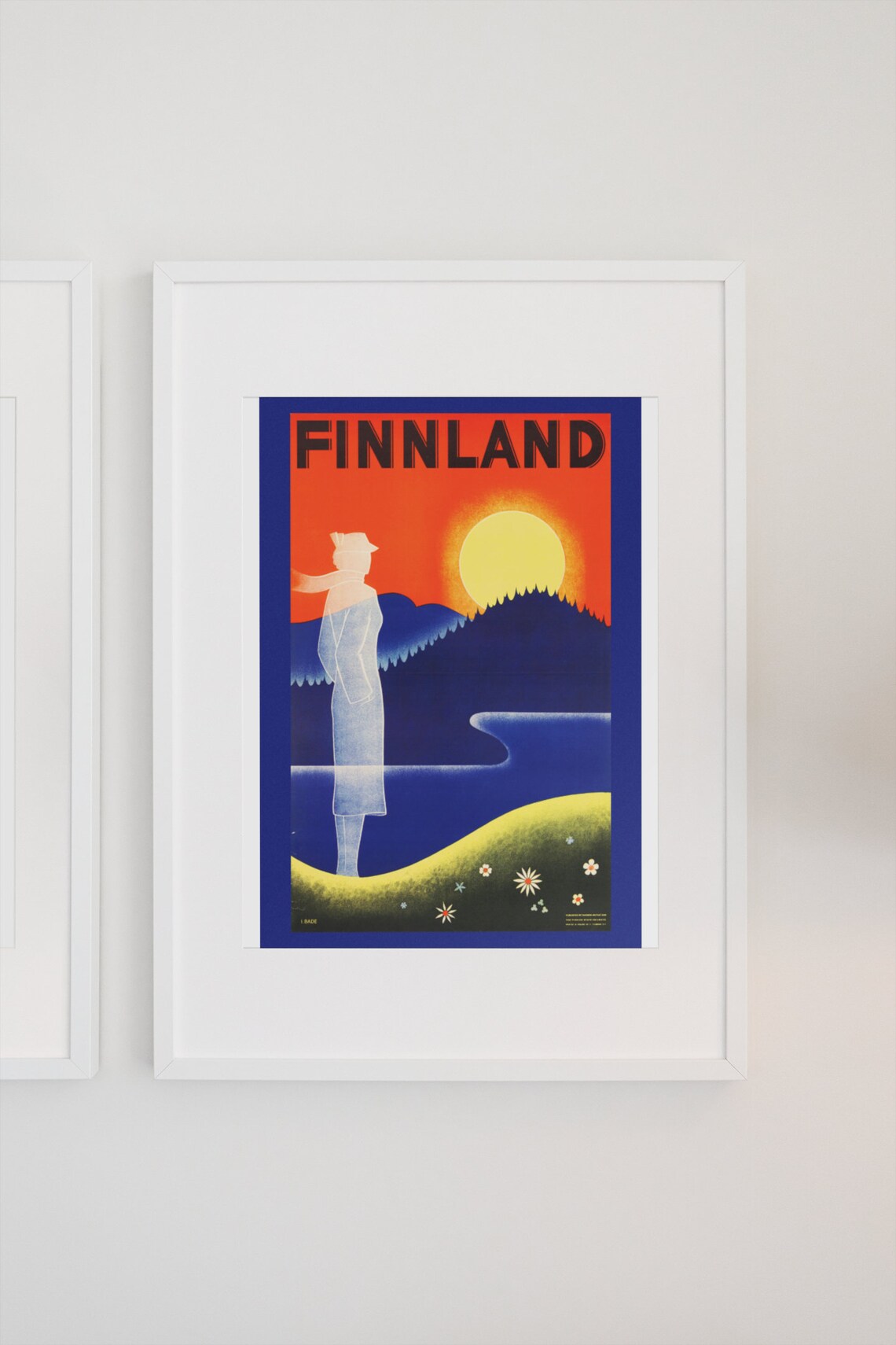 Finnland 1937 Midnight Sun Lake Finnish State Railways Travel Poster - Image 3
