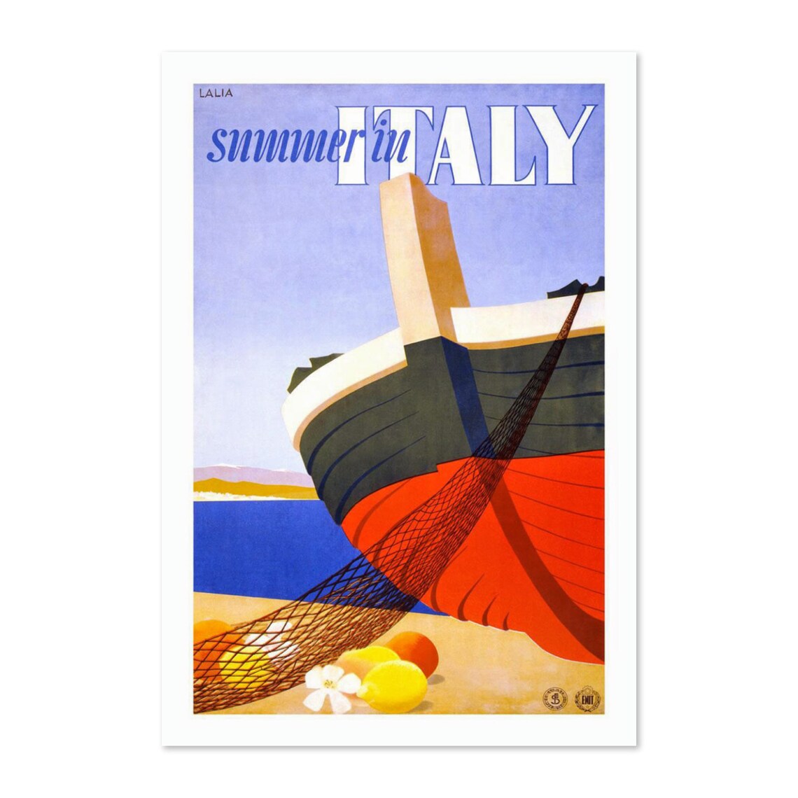 Summer in Italy Fishing Boat Nets Lemons Vintage Italian Poster