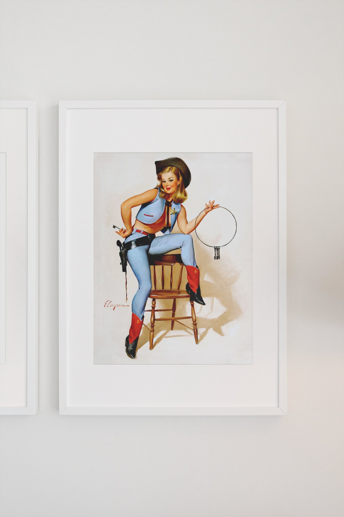 Gil Elvgren A Key Situation Cowgirl Sheriff Jail Keys Pin-Up Poster - Image 3