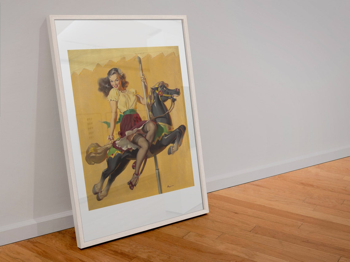 Gil Elvgren Lets Go Around Together Carousel Pin Up Girl Poster - Image 4