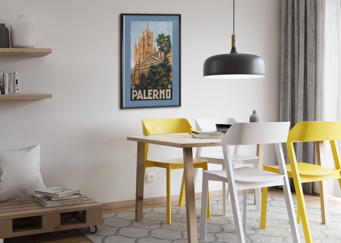 Palermo Sicily Cathedral Palm Trees Vintage Italian Travel Poster - Image 2