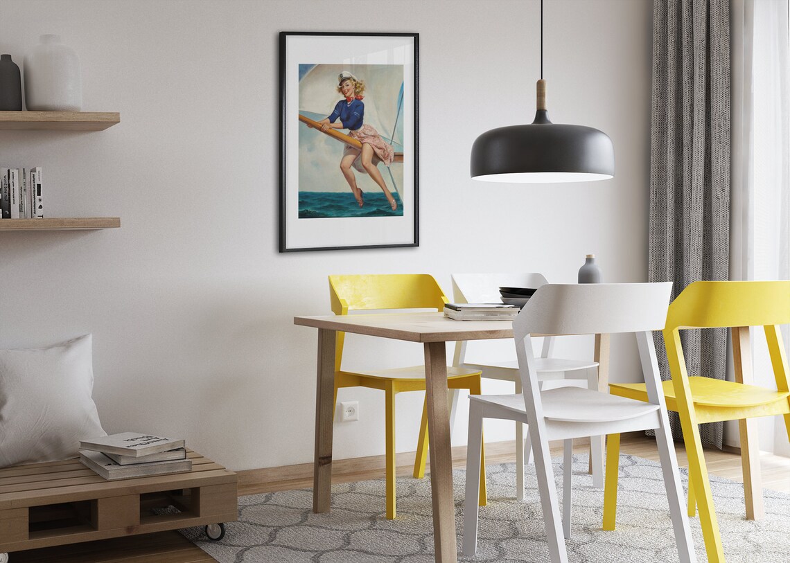 Gil Elvgren Bow Spirit Vintage 1960s Sailor Girl Sailing Poster - Image 2