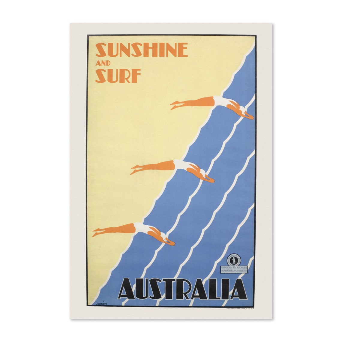 Sunshine and Surf Australia Art Deco Vintage Swimmers Poster