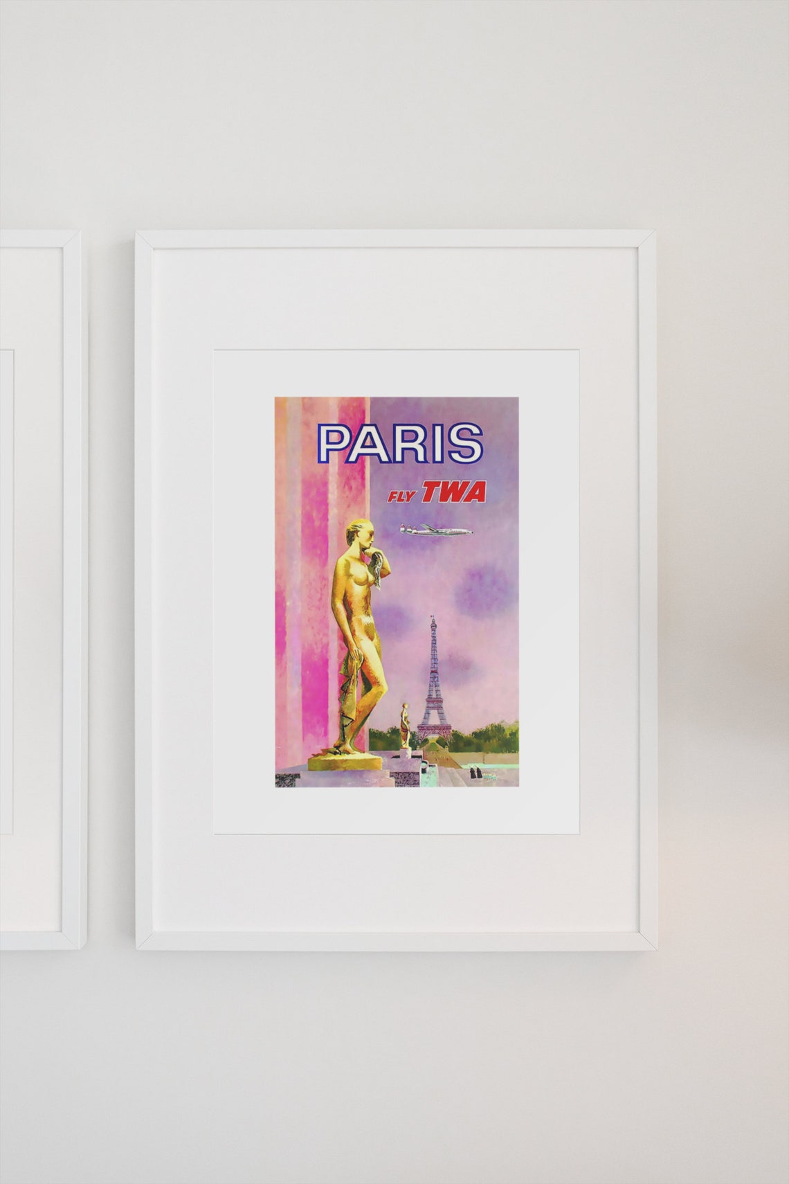 Paris Fly TWA Vintage Airline Eiffel Tower Golden Statue Poster - Image 3