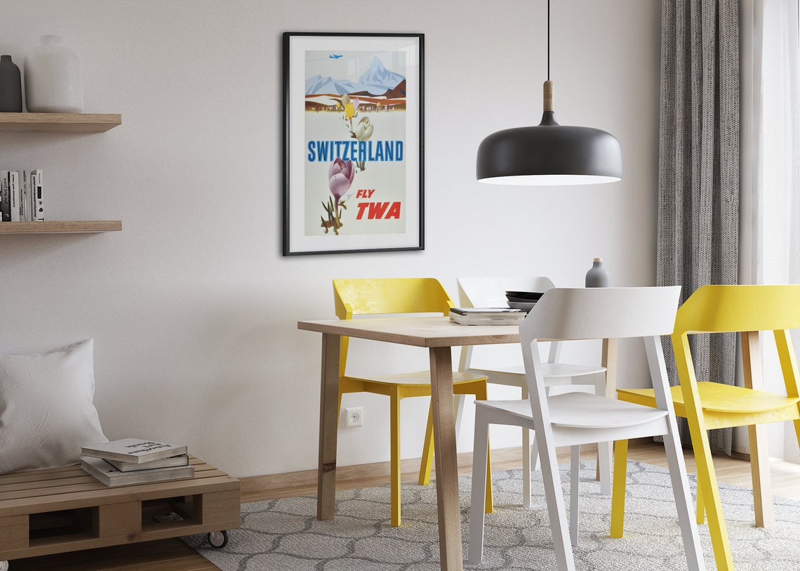 Switzerland Fly TWA Alpine Crocus Flowers Vintage Airline Poster - Image 2