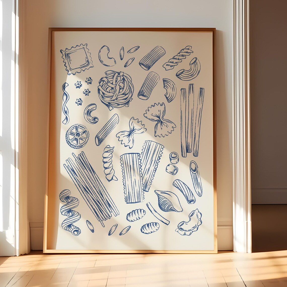 Blue Pasta Food Illustration, Italian Kitchen Art Print