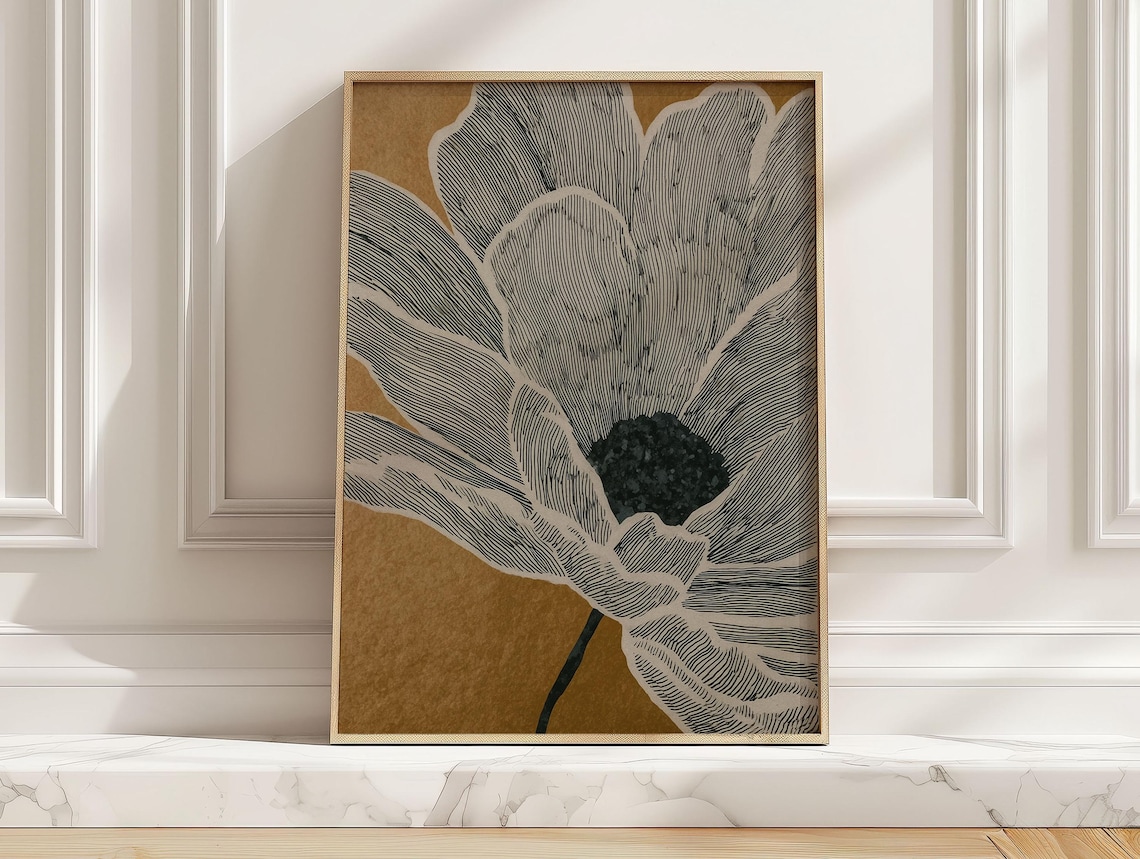 Neutral Line Art Flower Print, Minimalist Botanical Art Print