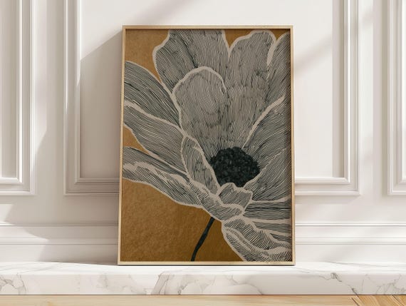Neutral Line Art Flower Print, Minimalist Botanical Art Print