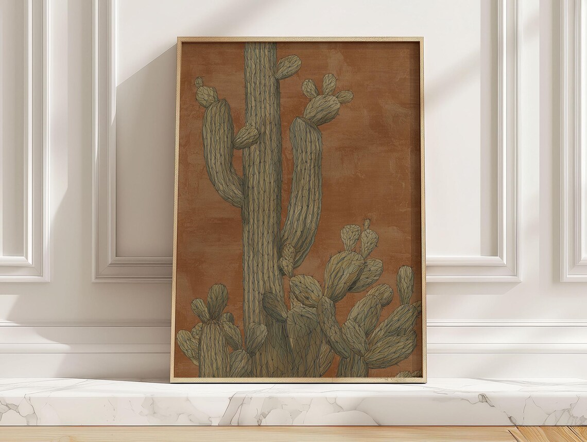 Western Cactus Poster, Minimal Rustic Southwest Art Print