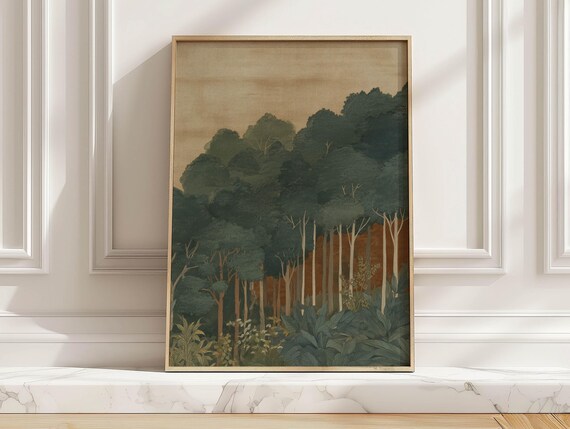Dense Dark Forest Foliage Moody Green Vintage Landscape Art Print