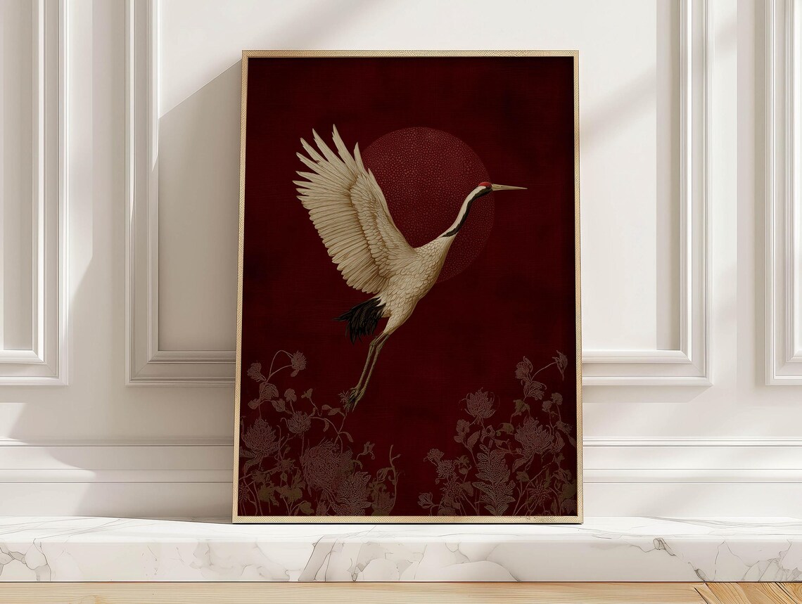 White Crane Poster, Elegant Bird Art Print