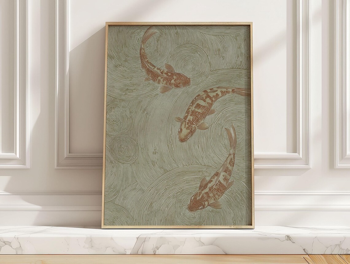 Japanese Koi Fish, Minimalist Japandi Poster