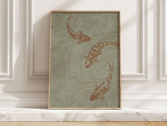 Japanese Koi Fish, Minimalist Japandi Poster