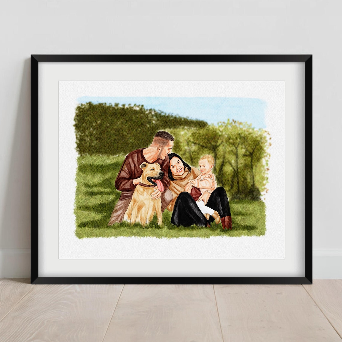 Family with Golden Retriever Autumn Scene Custom Poster Painting - Image 3