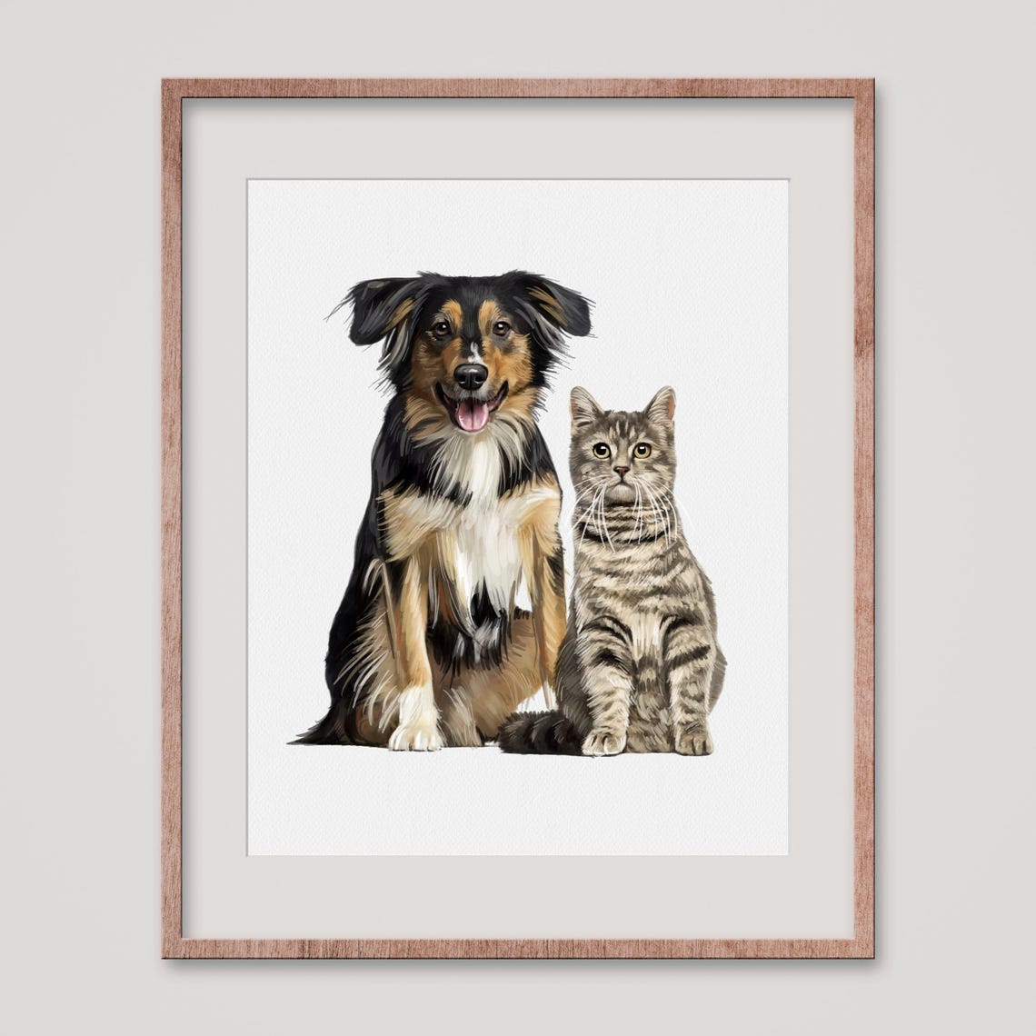Custom Hand Painted Dog and Tabby Cat Watercolor Portrait Poster