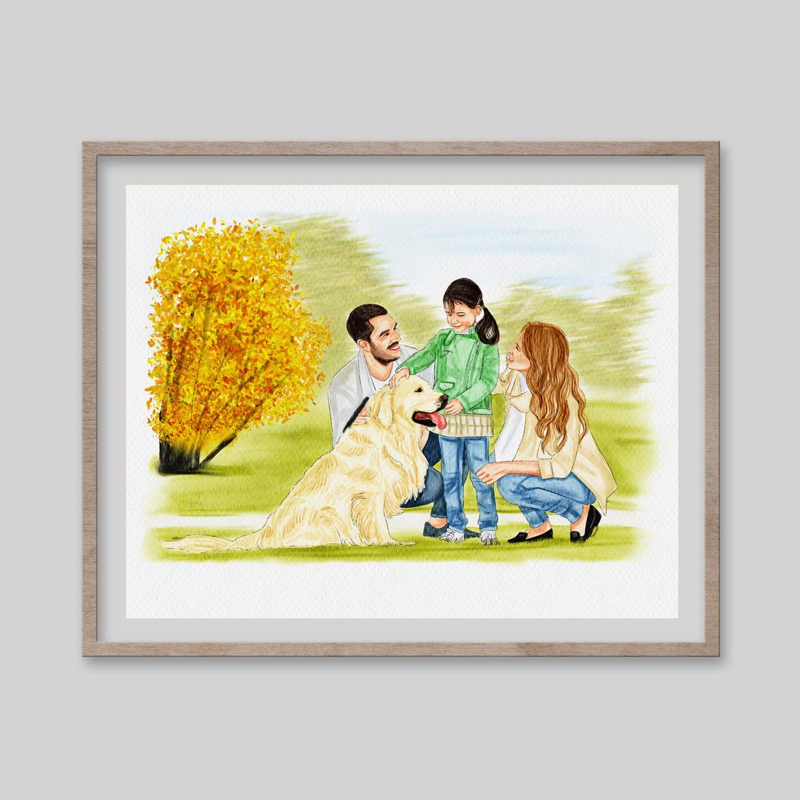 Family Portrait With Dog Custom Watercolor Painting Personalized Mothers Day Gift Anniversary Gift Couple With Dog Portrait From Photo