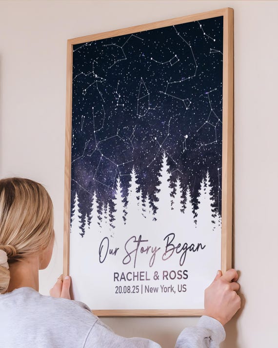 Custom Star Map Print Poster Engaged She Said Yes Night Sky Constellation Wedding Gift Anniversary For Couple