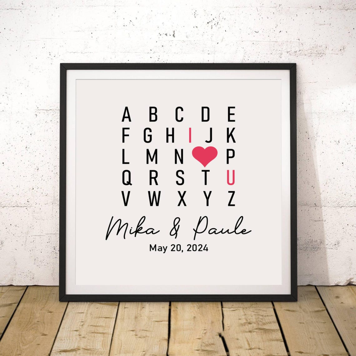 Custom Alphabet Heart Initials Love Date Couples Gift Art Poster