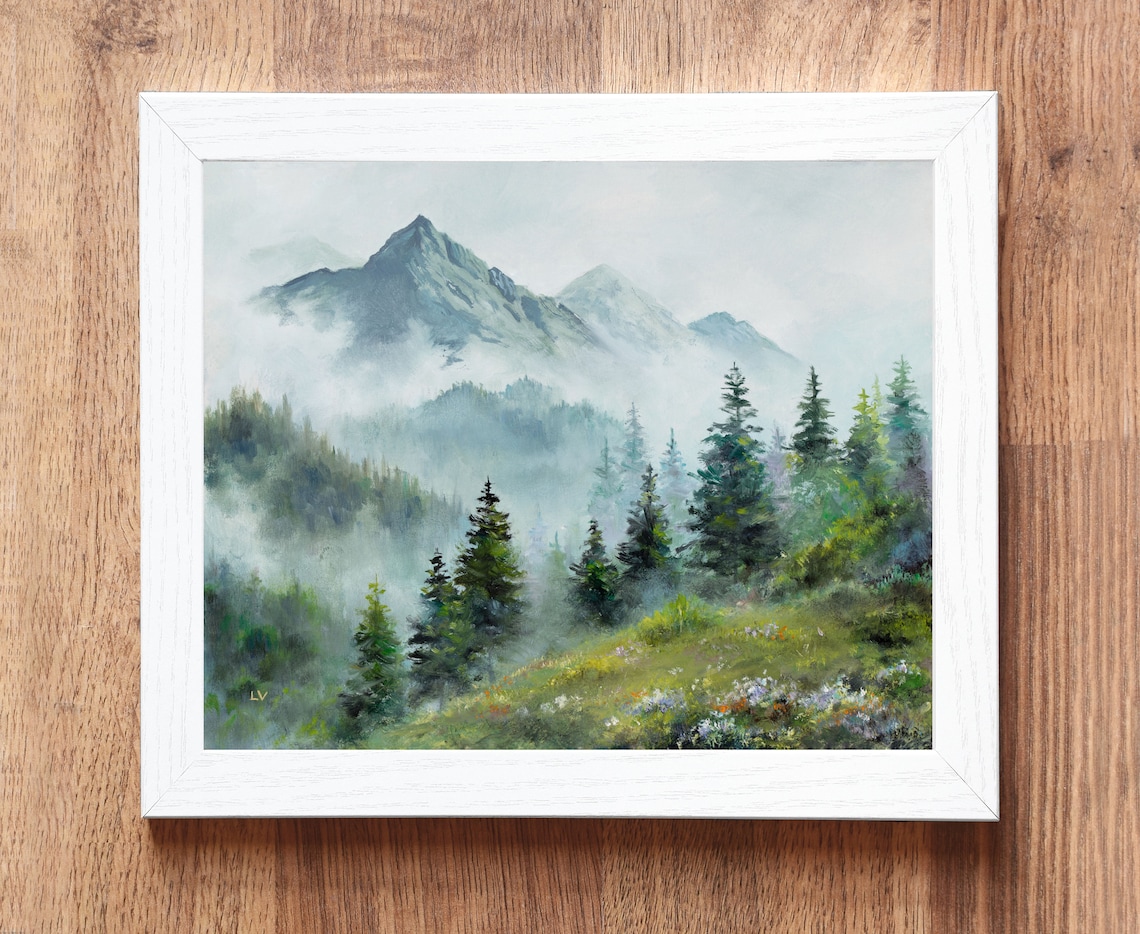 Misty Mountains Pine Trees Art Print, Washington Wilderness - Image 2