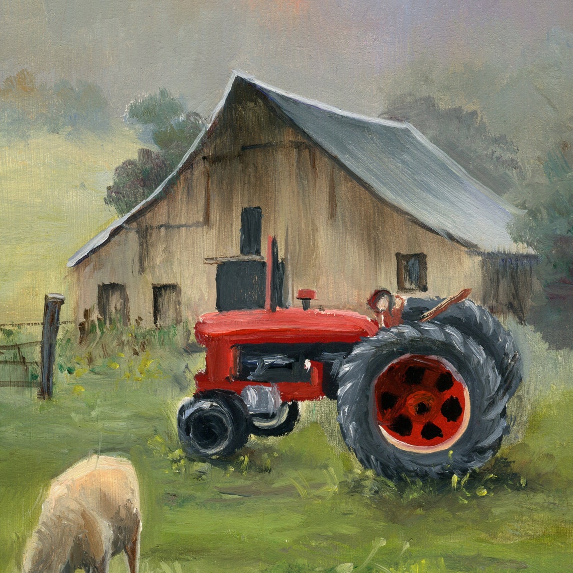 Farm Painting Country House Original Barn Landscape Art Rural Life Artwork Art Farmhouse Wall Art Decor Framed Painting Country Folk - Image 5