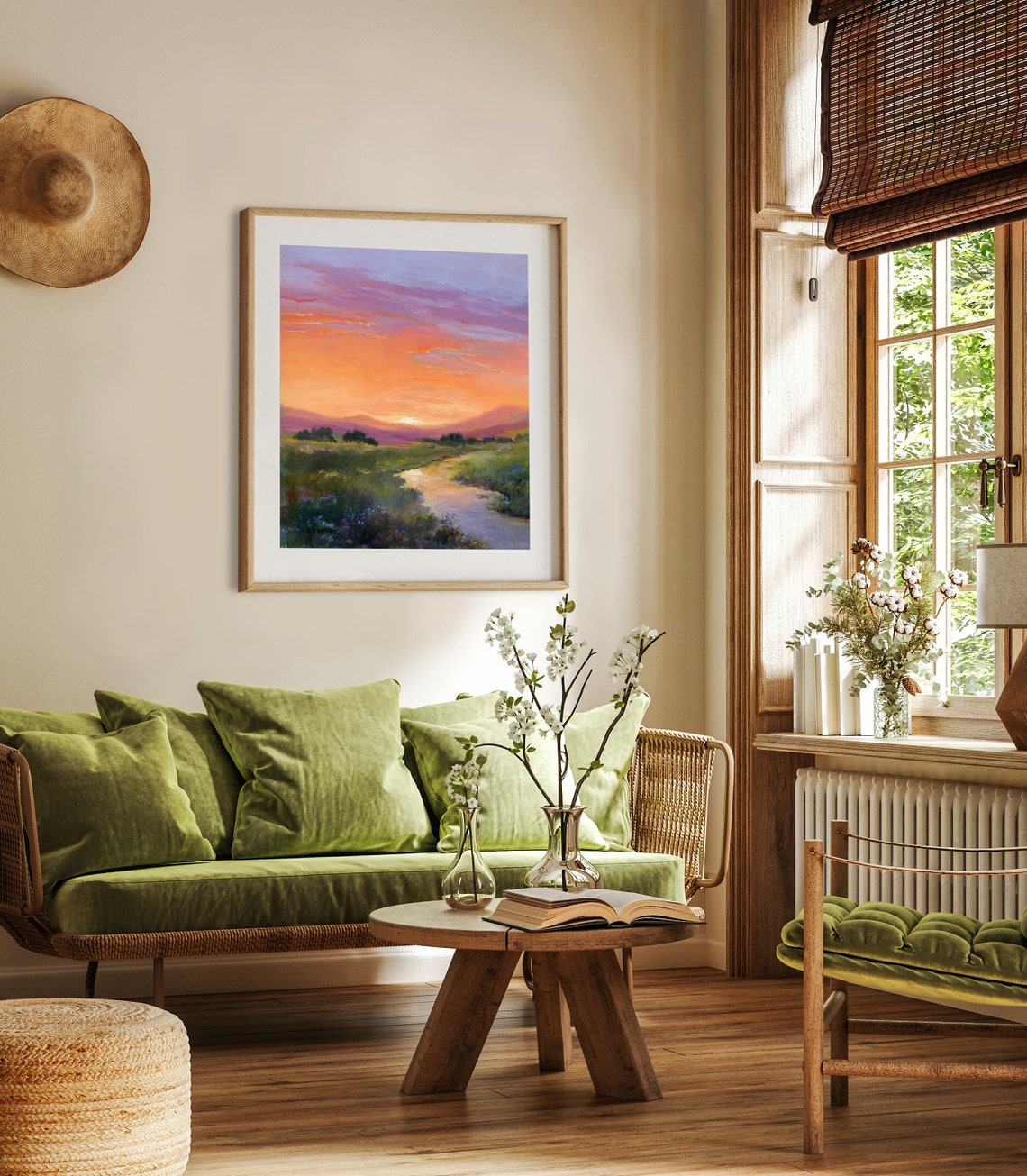 River Sunset Print Landscape Painting Poster Sunset Colors Sky Artwork Rustic Countryside Misty River Landscape Art Cabin Decor Wall Art - Image 5
