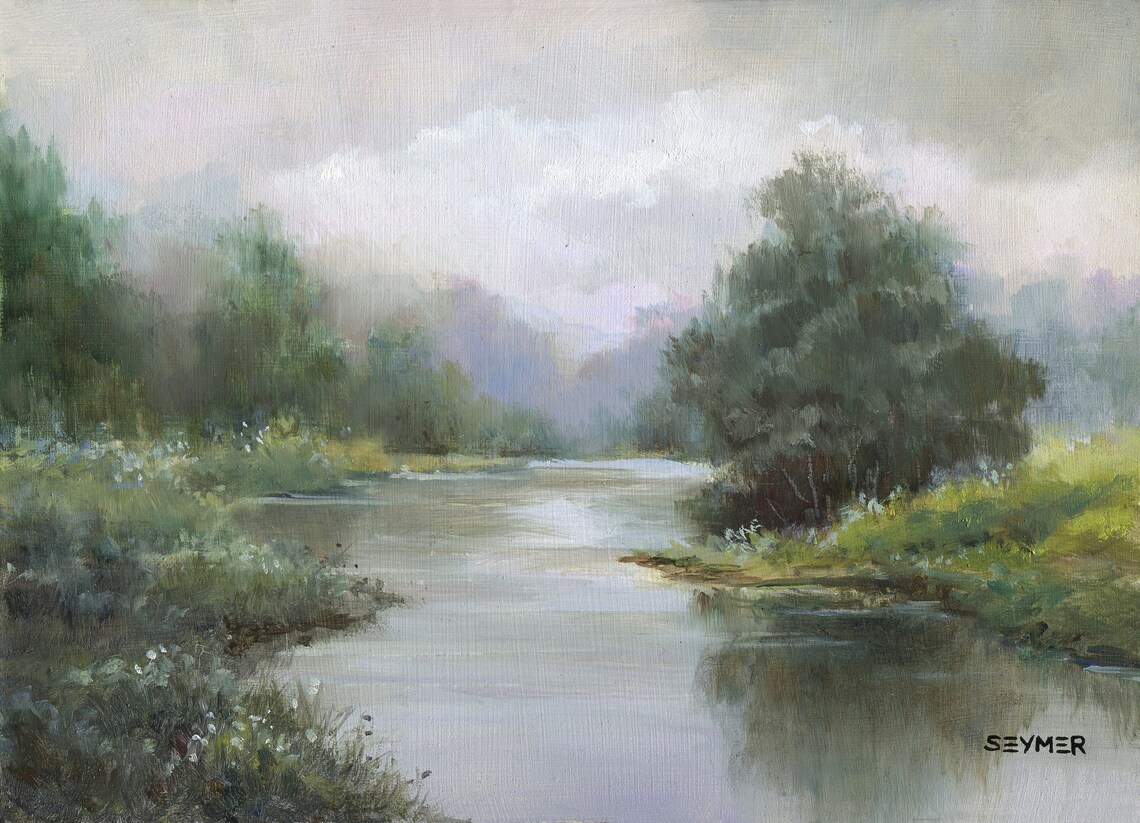 Vintage Landscape Art Print, Neutral Country River